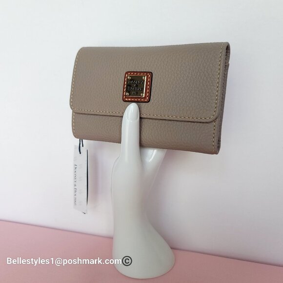 DOONEY & BOURKE Pebbled Grain Leather Medium Flap Wallet with ID Window- Taupe - Picture 3 of 16